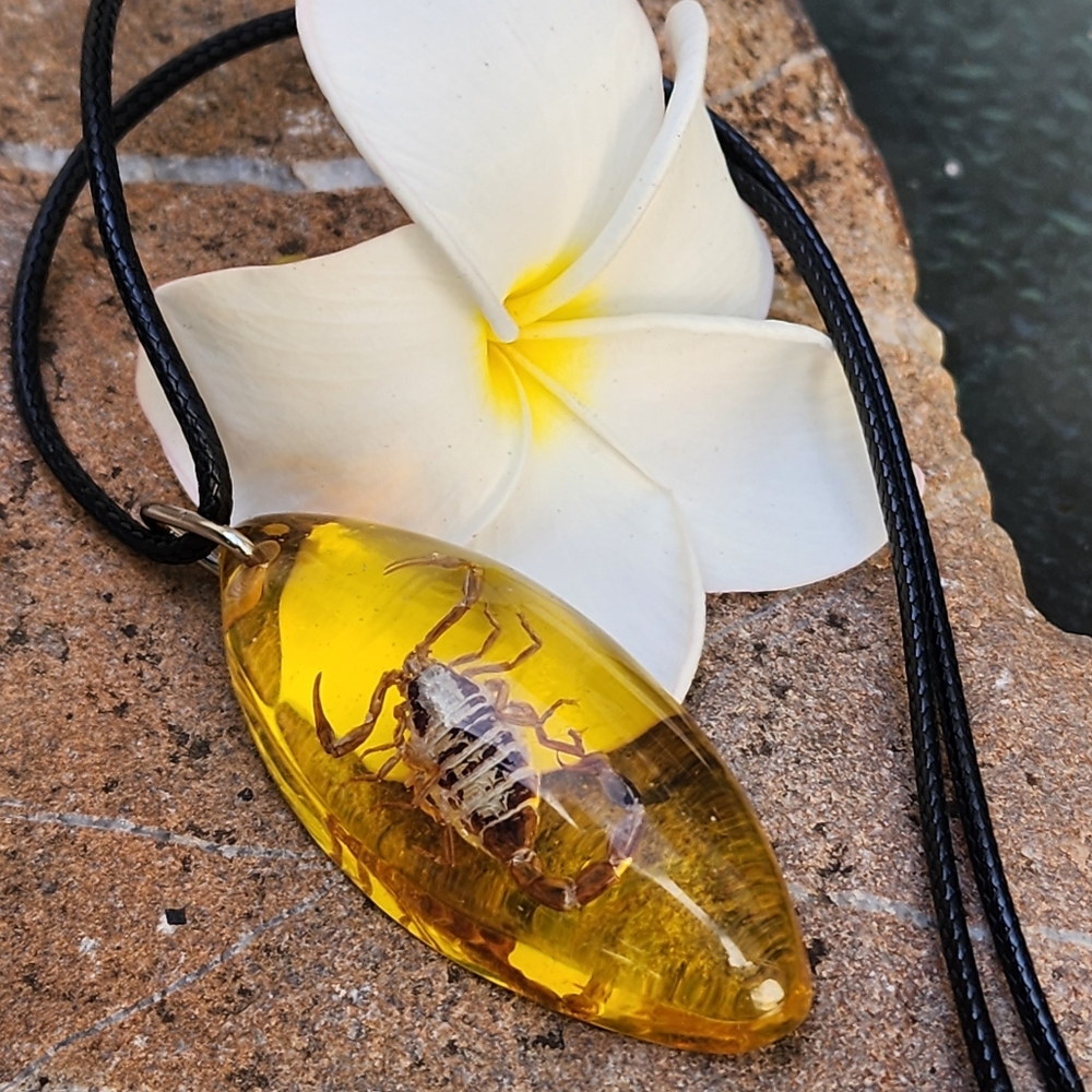 Honey Beewax Nugget Resin Amber Pendant Bug Scorpio Fossil Boho Jewelry